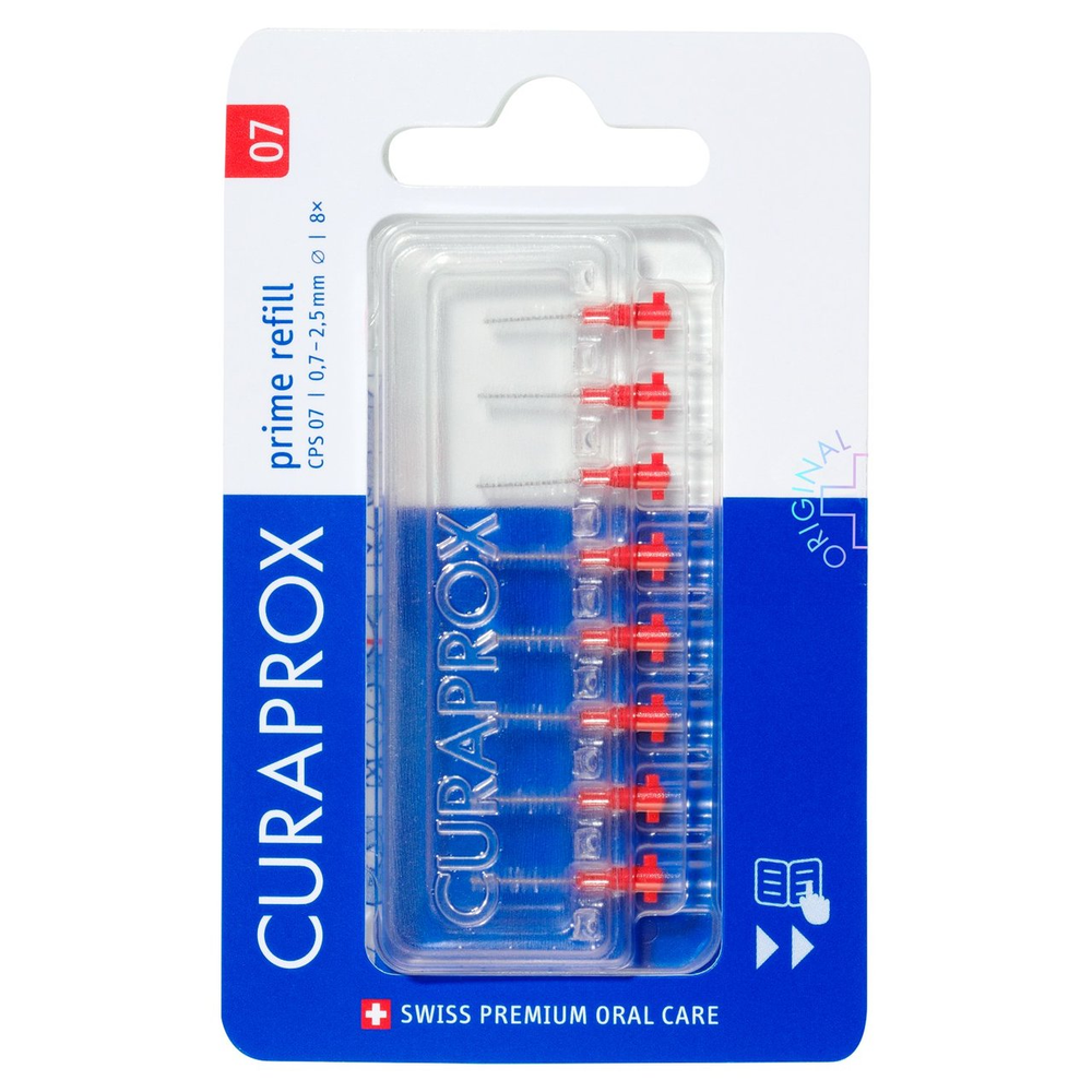 Curaprox tarpdančių valikliai - Antgaliai PRIME CPS07 Raudona 8 vnt.