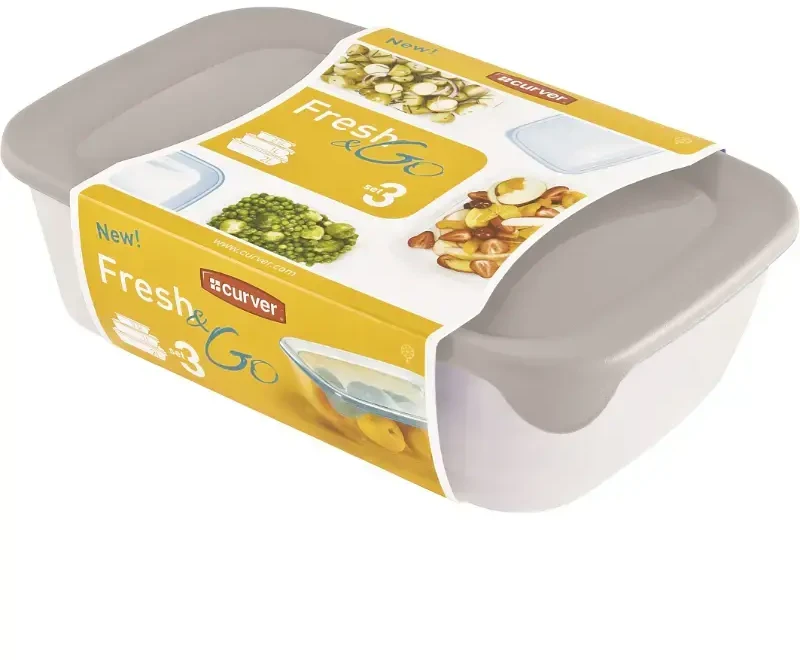 Keter CURVER MAISTO DĖŽUČIŲ RINKINYS FRESH&GO 3vnt 0,5/1/2L MĖTŲ/ ŠVIESIAI PILKA/ PERSIKINĖ SPALVA