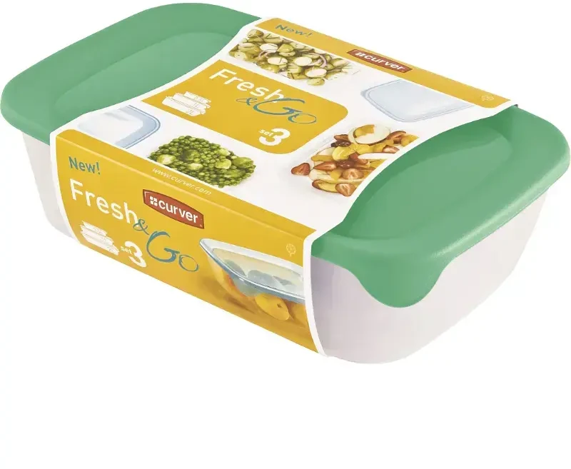 Keter CURVER MAISTO DĖŽUČIŲ RINKINYS FRESH&GO 3vnt 0,5/1/2L MĖTŲ/ ŠVIESIAI PILKA/ PERSIKINĖ SPALVA