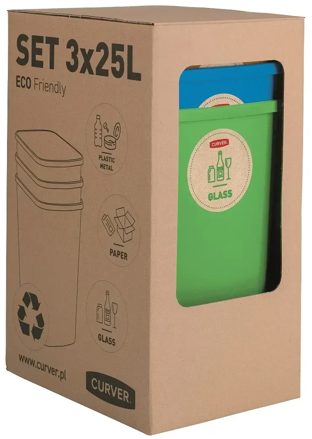 Curver Rūšiavimo šiukšliadėžių rinkinys ECO FRIENDLY, 3 × 25 l