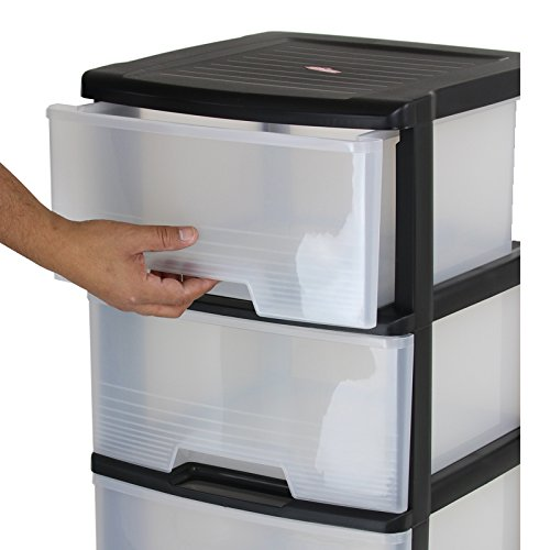 Komoda CURVER REGAL, 3 stalčių, juoda/skaidri, h61 x 39 x 37 cm