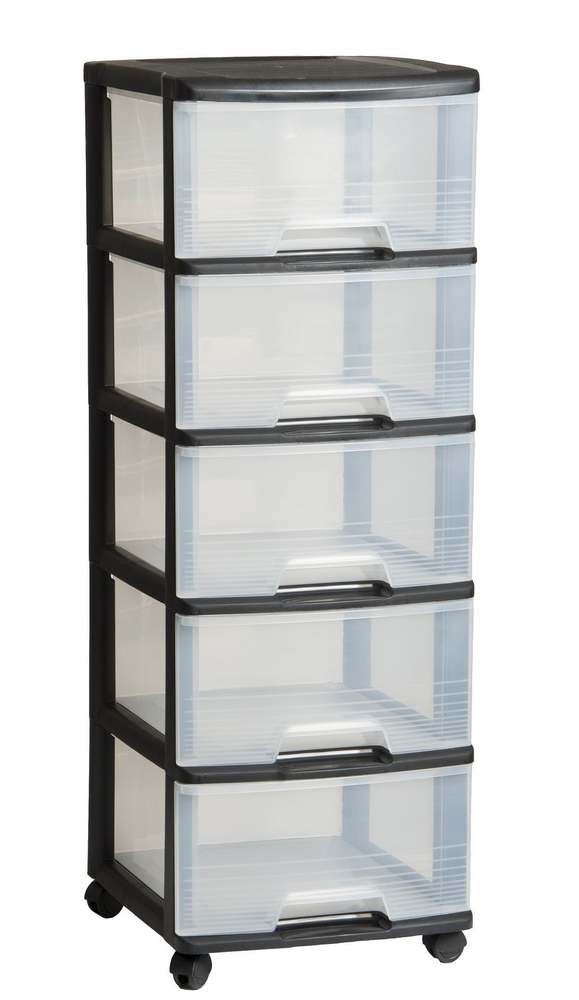 Komoda CURVER REGAL, 5 stalčių, juoda/skaidri, h100 x 39 x 37 cm