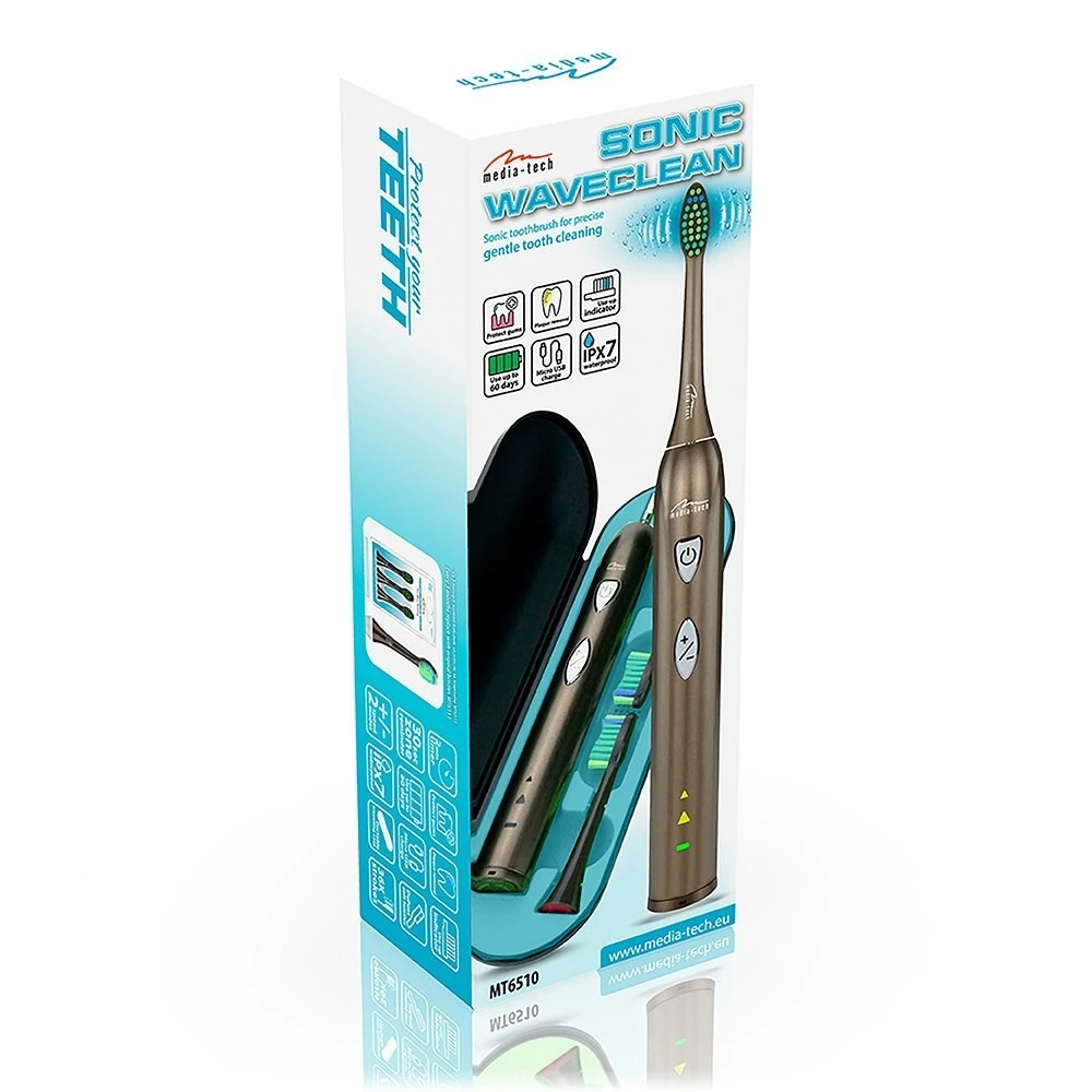 Elektrinis dantų šepetėlis su Sonic WaveClean technologija Media-Tech MT6510, su kelioninė dėtuve ir 2 antgaliais