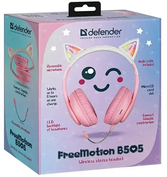 Defender ausinės Bluetooth Freemotion B505 Led rožinės spalvos (63505)