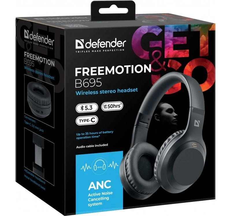 Ausinės DEFENDER BLUETOOTH FREEMOTION B695 ANC BALCK