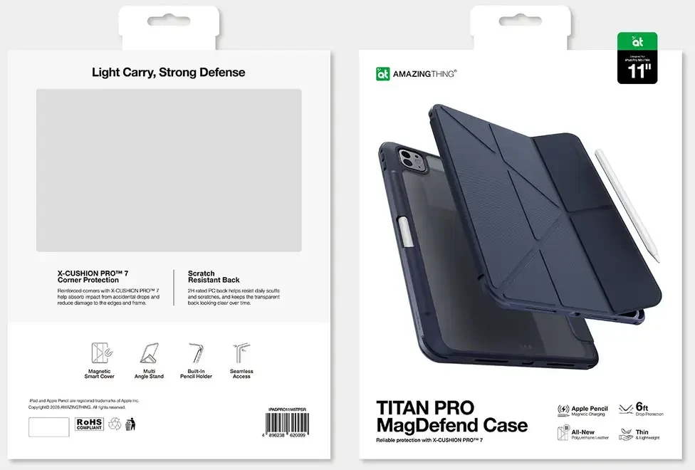 Dėklas AmazingThing Titan Pro Case for iPad Pro 11" M5 with 720° Rotation Stand and Stylus Holder - Navy Mėlyna