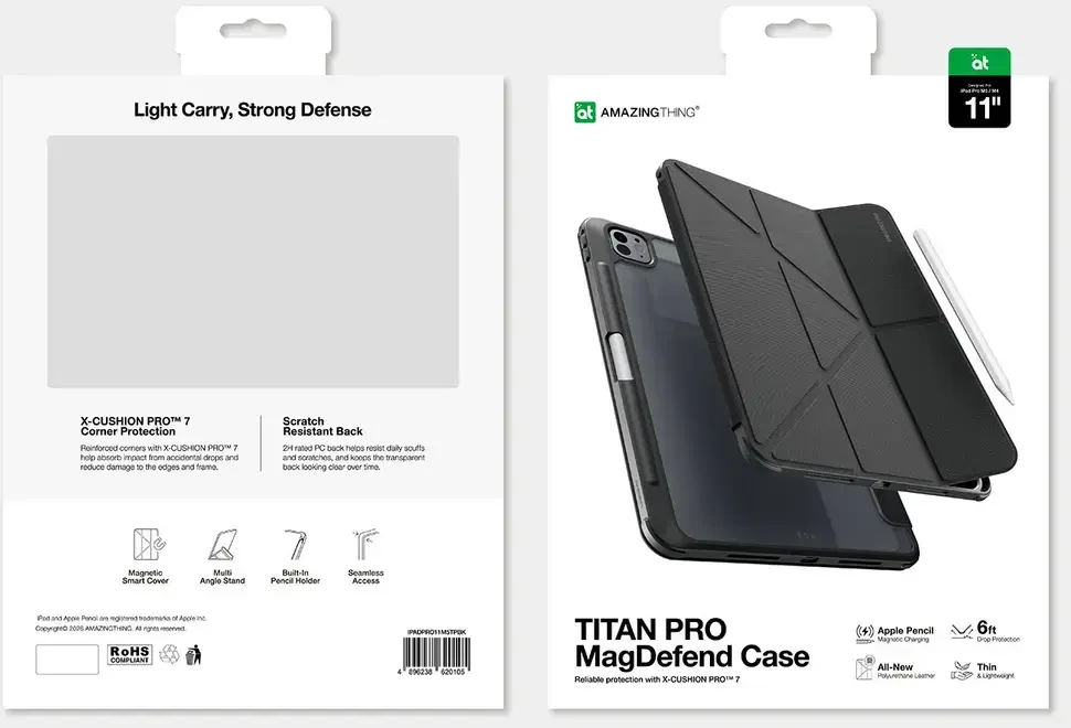 Dėklas AmazingThing Titan Pro Case for iPad Pro 11" M5 with 720° Rotation Stand and Pieštukas Holder - Juodas