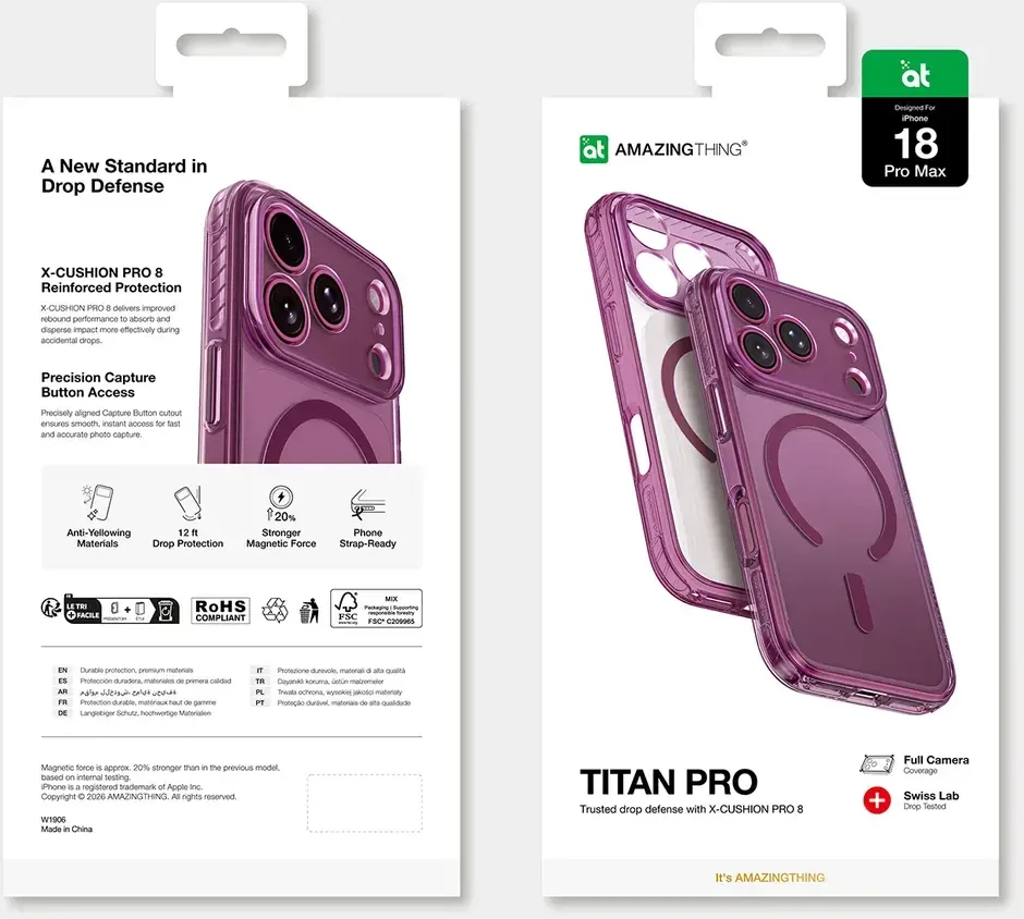 Dėklas Amazingthing Titan Pro Lens MagSafe do iPhone 18 Pro Max violetinė
