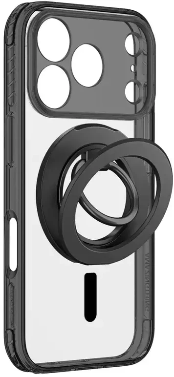 Dėklas AmazingThing Titan Pro Lens Ring Set Case for iPhone 18 Pro with Camera Cover and Magnetic Ring Compatible with MagSafe - Juodas