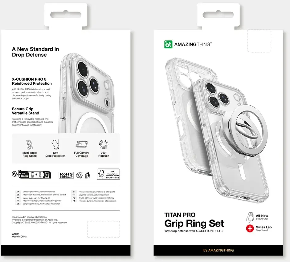 Dėklas Amazingthing Titan Pro Lens Ring Set MagSafe do iPhone 18 Pro Max permatomas