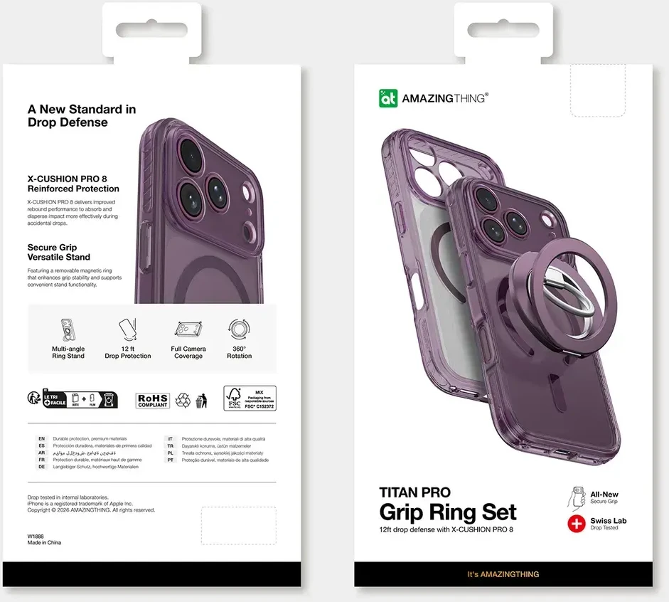 Dėklas Amazingthing Titan Pro Lens Ring Set MagSafe do iPhone 18 Pro Max violetinė