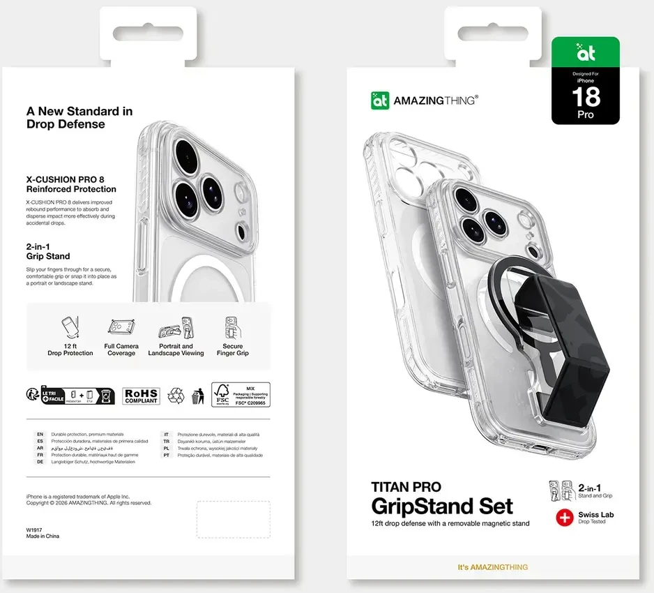 Dėklas Amazingthing Titan Pro Lens Stand Set MagSafe do iPhone 18 Pro permatomas