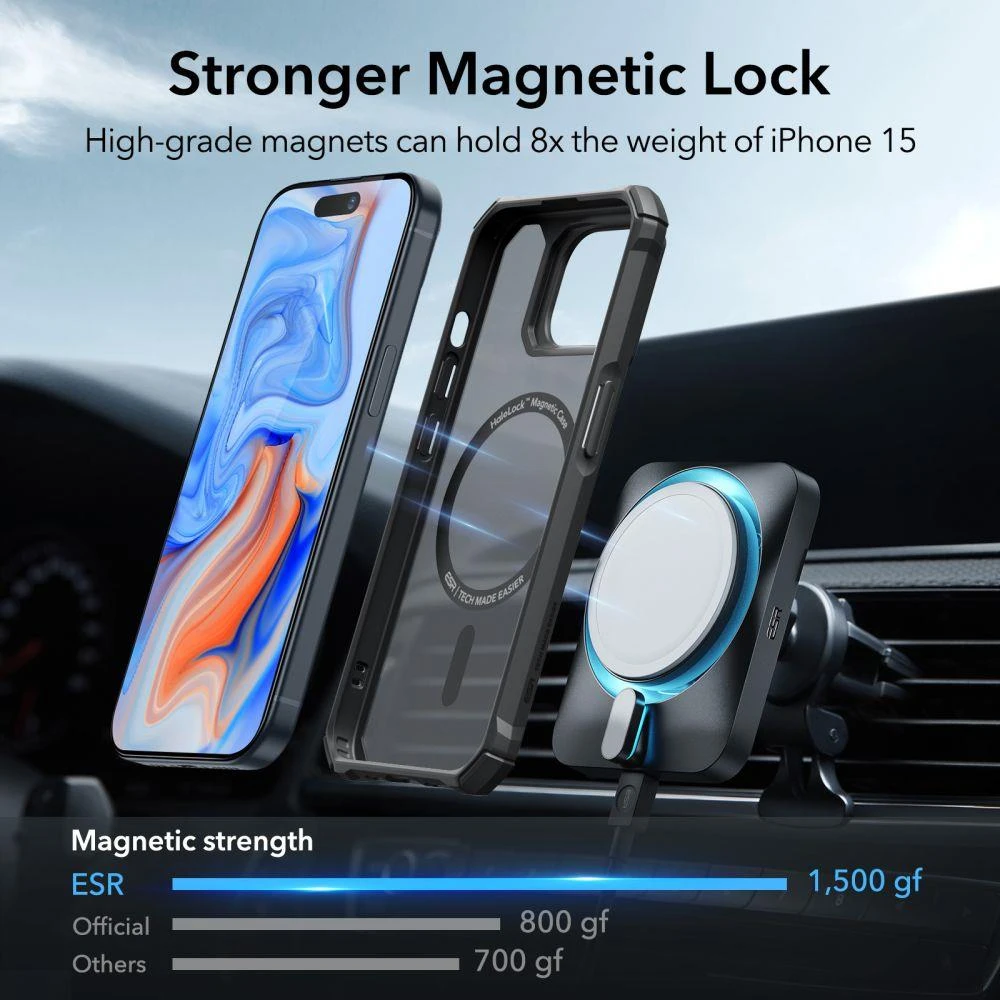 Dėklas ESR Air Armor, skirtas iPhone 15 Plus, Magsafe (juodas)