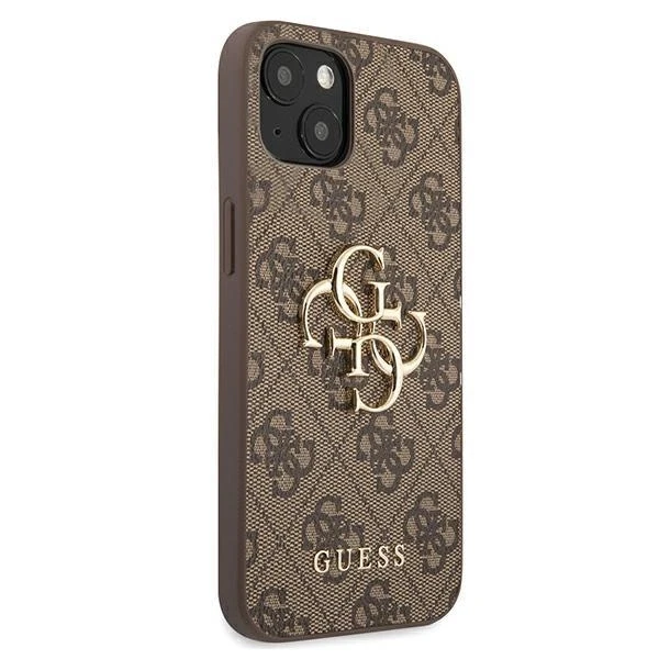 GUESS kietas dėklas 4G GUHCP13M4GMGBR iPhone 13 su dideliu meta logotipu ir rudu korpusu