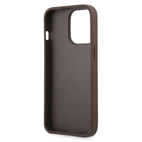 Guess PU 4G Metal Logo dėklas skirtas Apple iPhone 13 Pro Max rudos spalvos