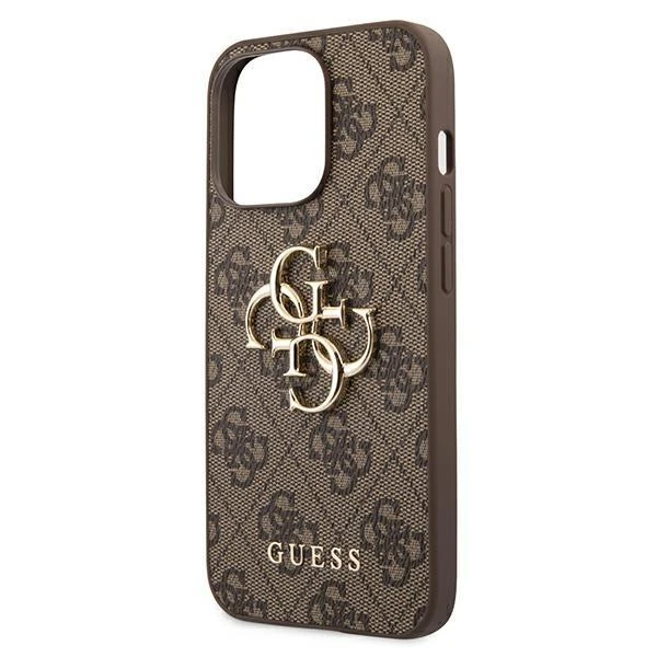Guess PU 4G Metal Logo dėklas skirtas Apple iPhone 13 Pro Max rudos spalvos
