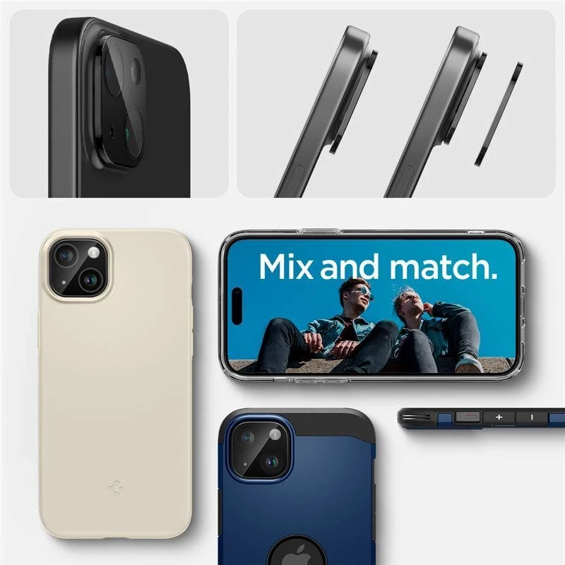 Spigen Glass tR Optik 2 vnt., juodos spalvos - iPhone 15/15 Plus/14/14 Plus