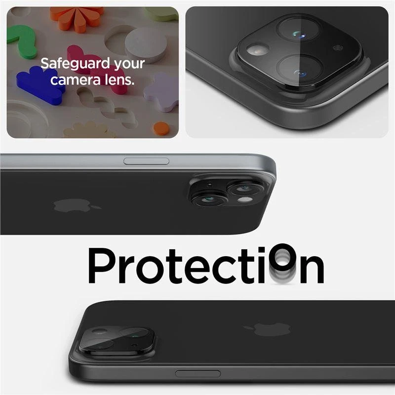 Spigen Glass tR Optik 2 vnt., juodos spalvos - iPhone 15/15 Plus/14/14 Plus