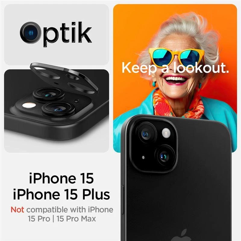 Spigen Glass tR Optik 2 vnt., juodos spalvos - iPhone 15/15 Plus/14/14 Plus
