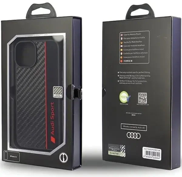 Audi Carbon Fiber Stripe iPhone 14 | 15 | 13 6,1 colio juodas|juodas kietas dėklas AUS-TPUPCIP14-R8|D1-BK