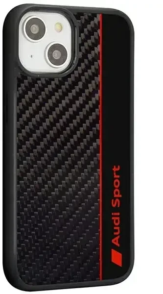 Audi Carbon Fiber Stripe iPhone 14 | 15 | 13 6,1 colio juodas|juodas kietas dėklas AUS-TPUPCIP14-R8|D1-BK