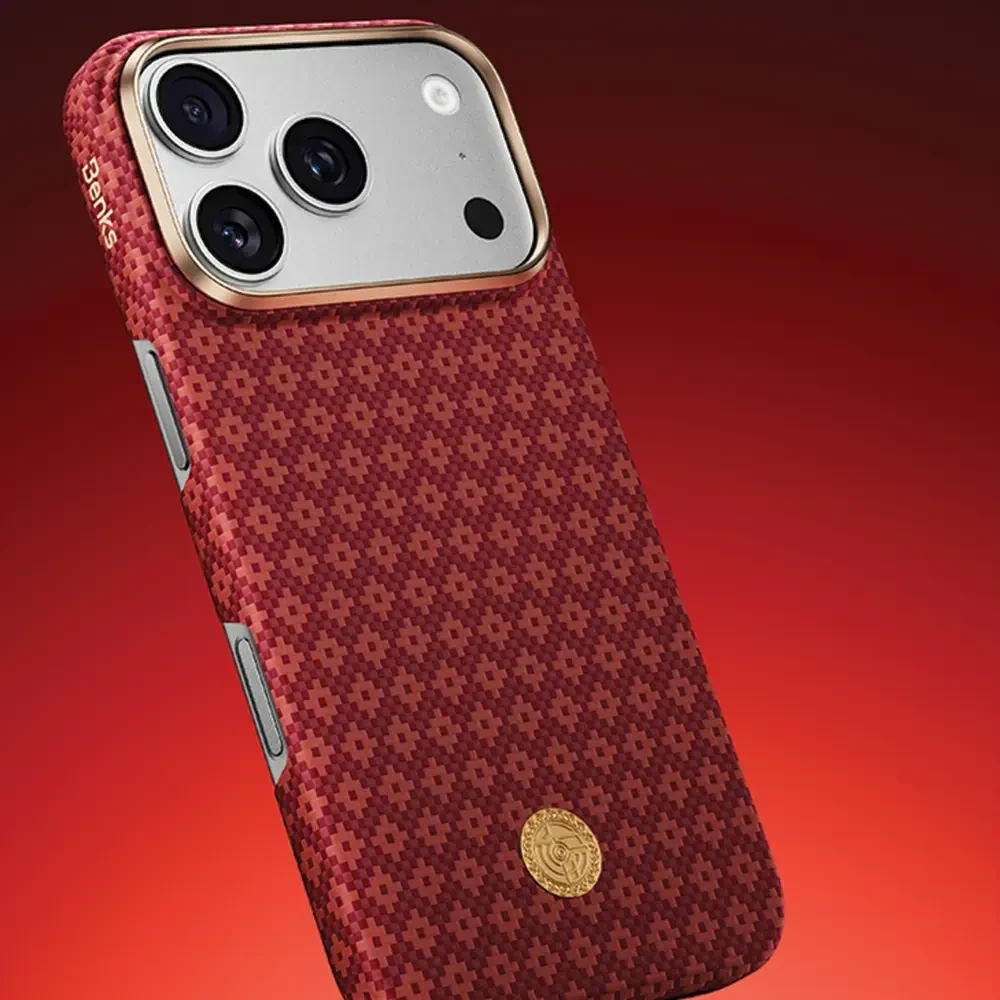Benks Dėklas Magnetic Armor Air Armor Grid Kevlar Metal Frame 600D (C.K.FL.AP.RD.0073) do Iphone 18 Pro Max/17 Pro Max raudona