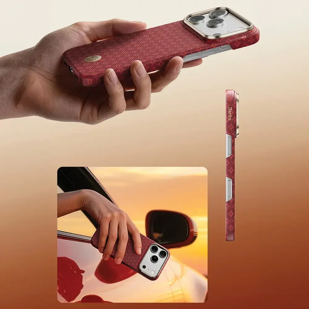 Benks Dėklas Magnetic Armor Air Armor Grid Kevlar Metal Frame 600D (C.K.FL.AP.RD.0073) do Iphone 18 Pro Max/17 Pro Max raudona