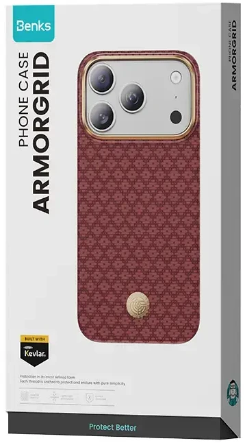 Benks Dėklas Magnetic Armor Air Armor Grid Kevlar Metal Frame 600D (C.K.FL.AP.RD.0073) do Iphone 18 Pro Max/17 Pro Max raudona