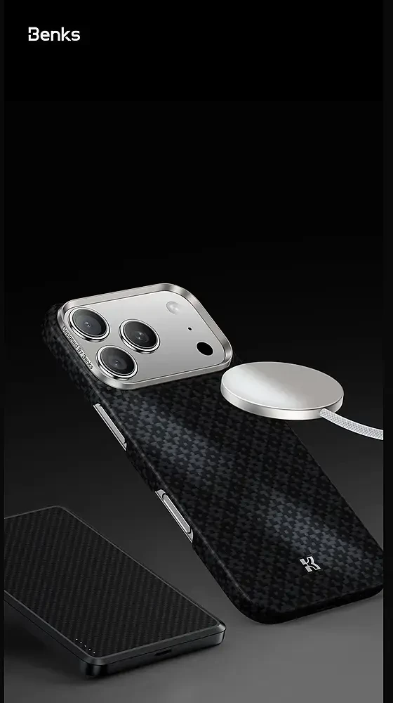 Benks Dėklas Magnetic Armor Air Armor Grid Kevlar Metal Frame 600D (C.K.FL.AP.BK.0072) do Iphone 18 Pro/17 Pro juoda