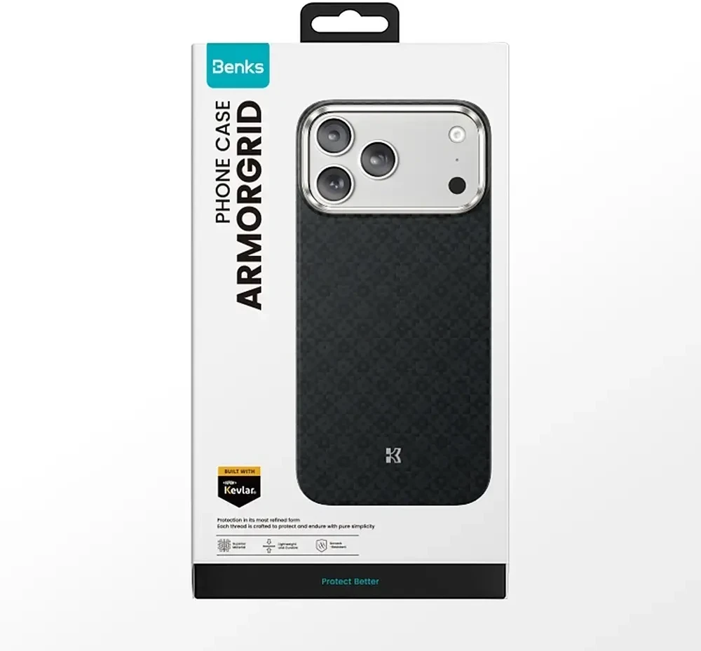 Benks Dėklas Magnetic Armor Air Armor Grid Kevlar Metal Frame 600D (C.K.FL.AP.BK.0072) do Iphone 18 Pro/17 Pro juoda