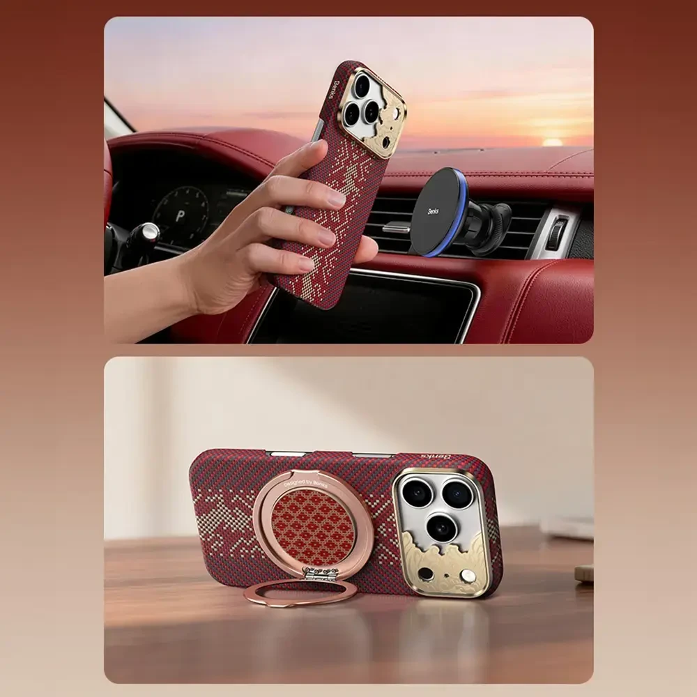Benks Dėklas Magnetic Armor Air Knight Kevlar Metal Frame (C.K.FL.AP.GD.J073) do Iphone 18 Pro Max/17 Pro Max raudona