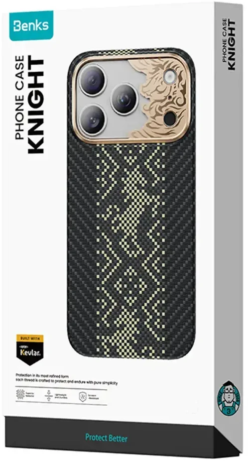 Benks Dėklas Magnetic Armor Air Knight Kevlar Metal Frame (C.K.FL.AP.GD.X072) do Iphone 18 Pro/17 Pro juoda
