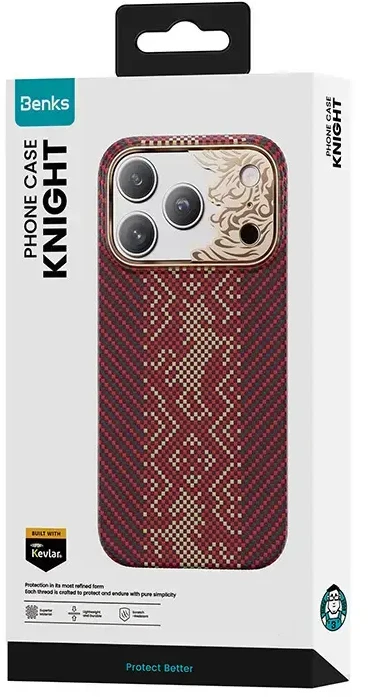 Benks Dėklas Magnetic Armor Air Knight Kevlar Metal Frame (C.K.FL.AP.GD.J072) do Iphone 18 Pro/17 Pro raudona