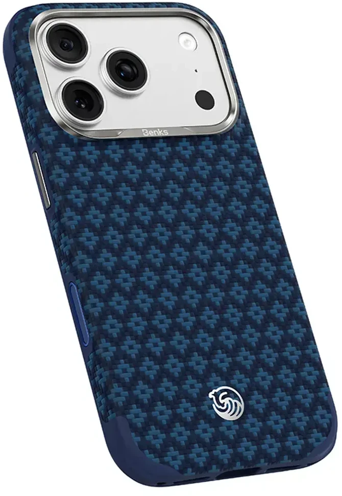 Benks Dėklas Magnetic Armor Grid Edge X9 Kevlar Metal Frame (C.K.FL.AP.BE.X073) do Iphone 18 Pro Max/17 Pro Max mėlyna