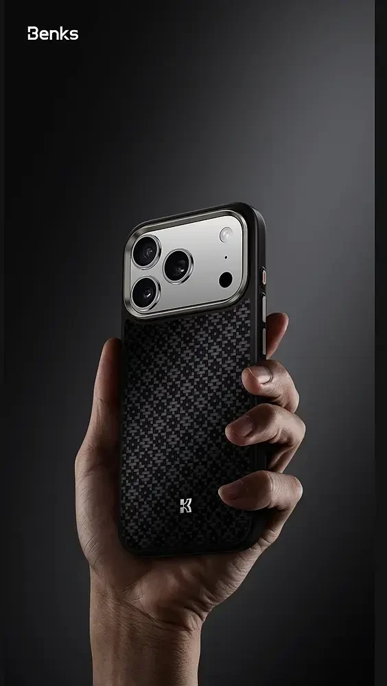 Benks Dėklas Magnetic Armor Pro Armor Grid Kevlar Metal Frame 600D (C.K.FL.AP.BK.B072) do Iphone 18 Pro/17 Pro juoda (Camera Control Button)