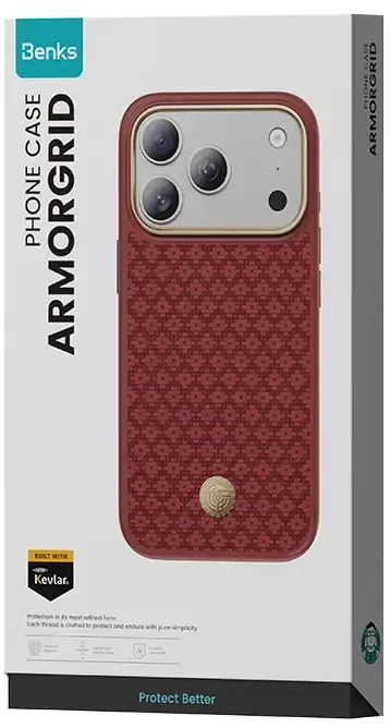 Benks Dėklas Magnetic Armor Pro Armor Grid Kevlar Metal Frame 600D (C.K.FL.AP.RD.B073) do Iphone 18 Pro Max/17 Pro Max raudona (Camera Control Button)