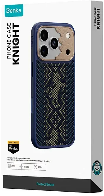 Benks Dėklas Magnetic Armor Pro Knight Kevlar Metal Frame (C.K.FL.AP.GD.BC73) do Iphone 18 Pro Max/17 Pro Max mėlyna (Camera Control Button)