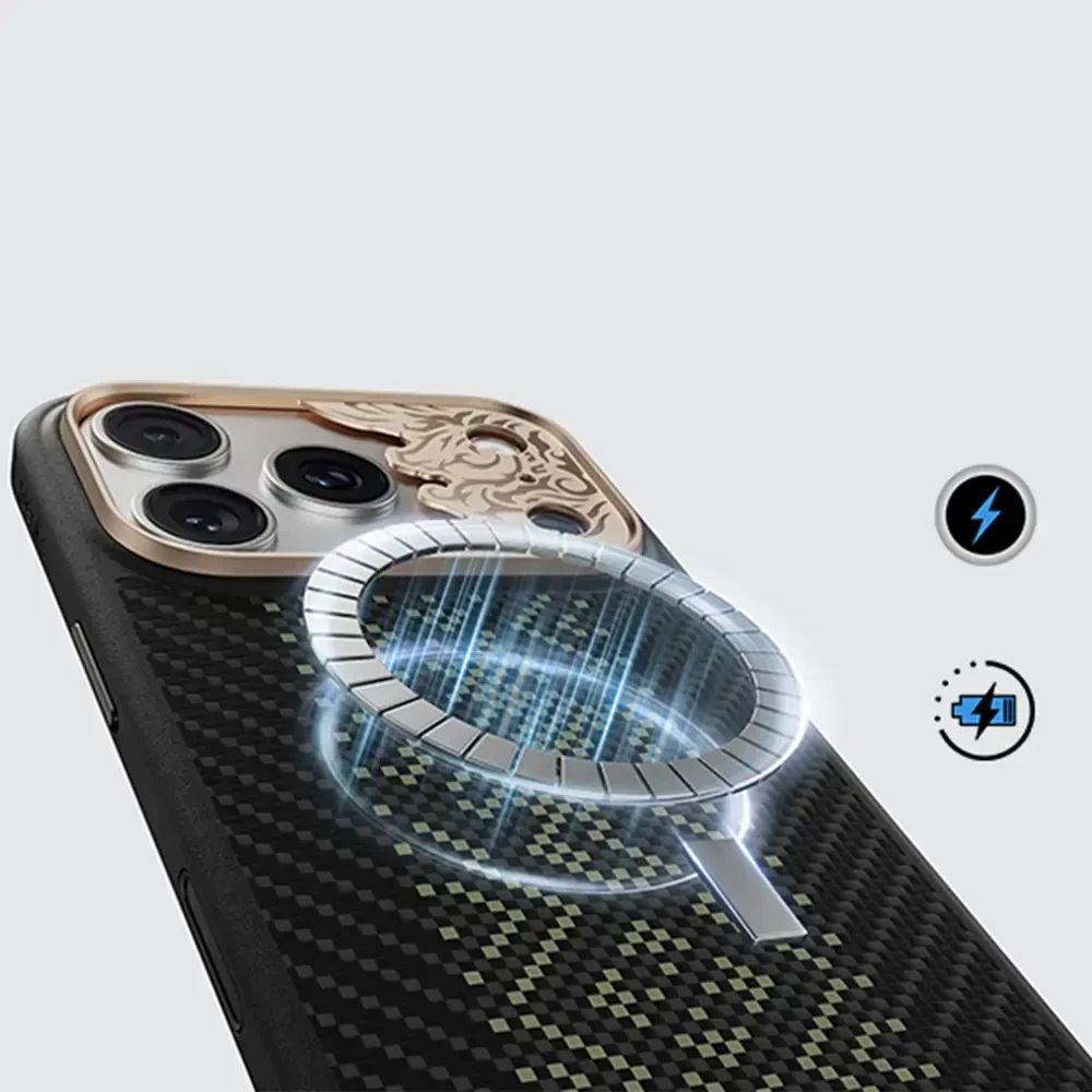 Benks Dėklas Magnetic Armor Pro Knight Kevlar Metal Frame (C.K.FL.AP.GD.BA73) do Iphone 18 Pro Max/17 Pro Max raudona (Camera Control Button)
