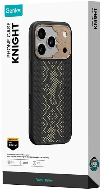 Benks Dėklas Magnetic Armor Pro Knight Kevlar Metal Frame (C.K.FL.AP.GD.B073) do Iphone 18 Pro Max/17 Pro Max juoda (Camera Control Button)
