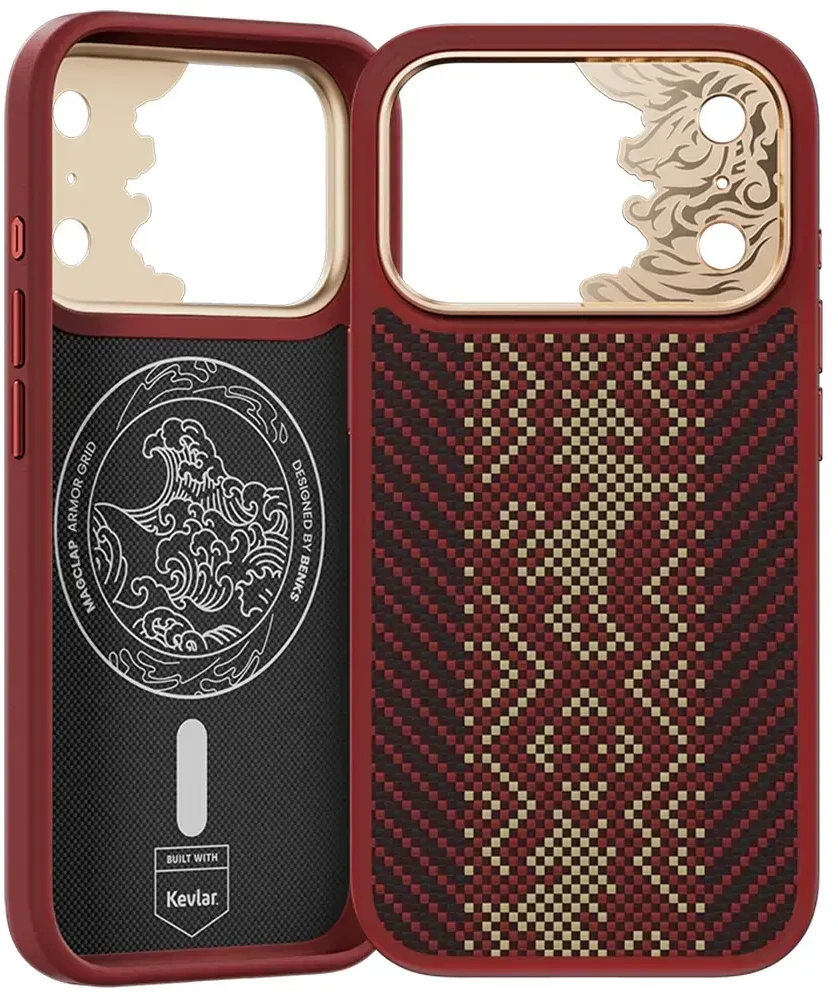Benks Dėklas Magnetic Armor Pro Knight Kevlar Metal Frame (C.K.FL.AP.GD.BA73) do Iphone 18 Pro Max/17 Pro Max raudona (Camera Control Button)