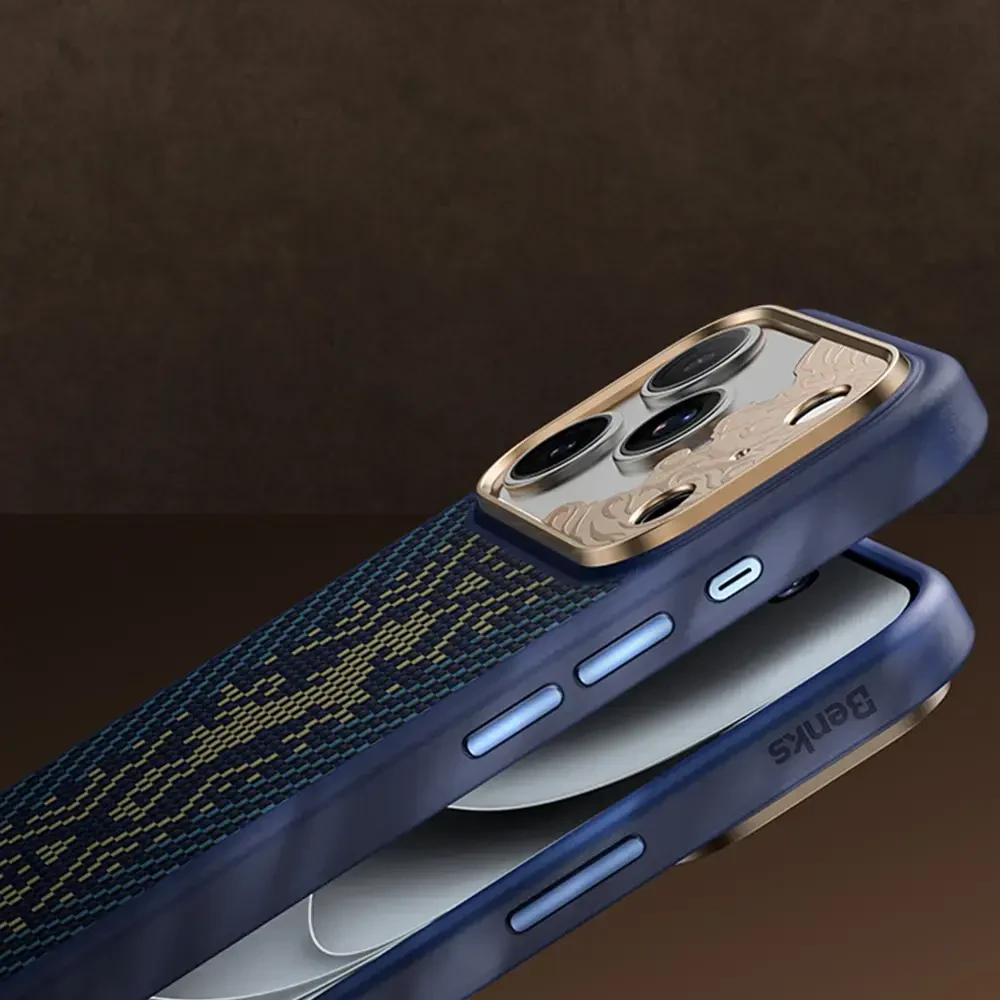 Benks Dėklas Magnetic Armor Pro Knight Kevlar Metal Frame (C.K.FL.AP.GD.BC73) do Iphone 18 Pro Max/17 Pro Max mėlyna (Camera Control Button)