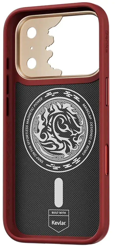 Benks Dėklas Magnetic Armor Pro Knight Kevlar Metal Frame (C.K.FL.AP.GD.BA73) do Iphone 18 Pro Max/17 Pro Max raudona (Camera Control Button)