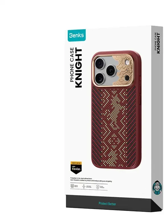 Benks Dėklas Magnetic Armor Pro Knight Kevlar Metal Frame (C.K.FL.AP.GD.BA73) do Iphone 18 Pro Max/17 Pro Max raudona (Camera Control Button)