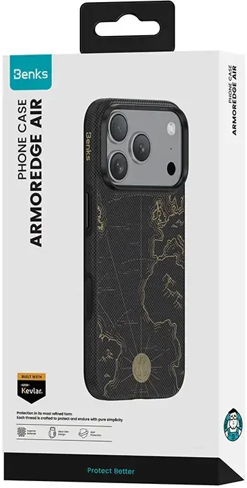 Dėklas Benks ArmorEdge X1 Air Navigator Kevlar Case (C.K.FL.AP.SJ.0069) iP18 Pro/17 Pro juoda