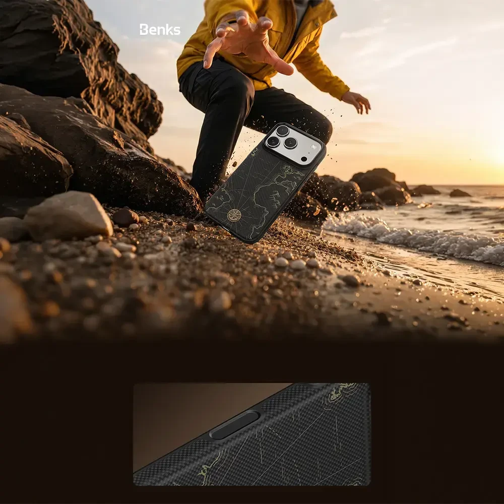 Dėklas Benks ArmorEdge X1 Air Navigator Kevlar Case (C.K.FL.AP.SJ.0069) iP18 Pro/17 Pro juoda