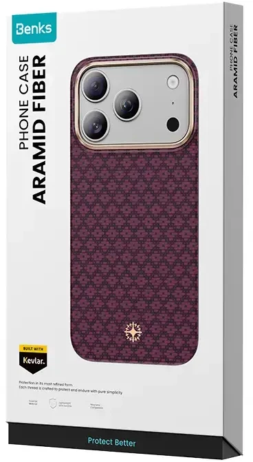Benks dėklas Magnetic Armor Air Armor Grid Kevlar Metal Frame 600D (C.K.FL.AP.JX.0072) skirtas iPhone 18 Pro/17 Pro burgundinis