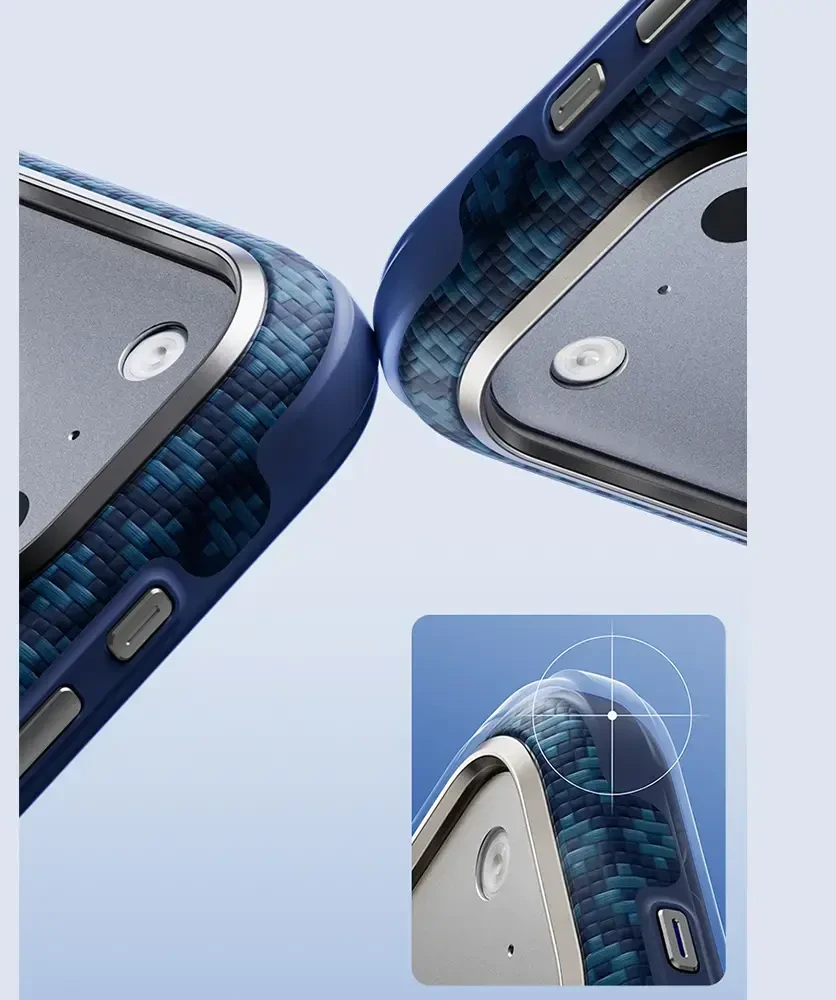 Benks Dėklas Magnetic Armor Grid Edge X9 Kevlar Metal Frame (C.K.FL.AP.BE.X072), skirtas Iphone 18 Pro/17 Pro, mėlynas