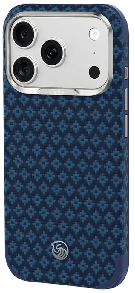 Benks Dėklas Magnetic Armor Grid Edge X9 Kevlar Metal Frame (C.K.FL.AP.BE.X072), skirtas Iphone 18 Pro/17 Pro, mėlynas
