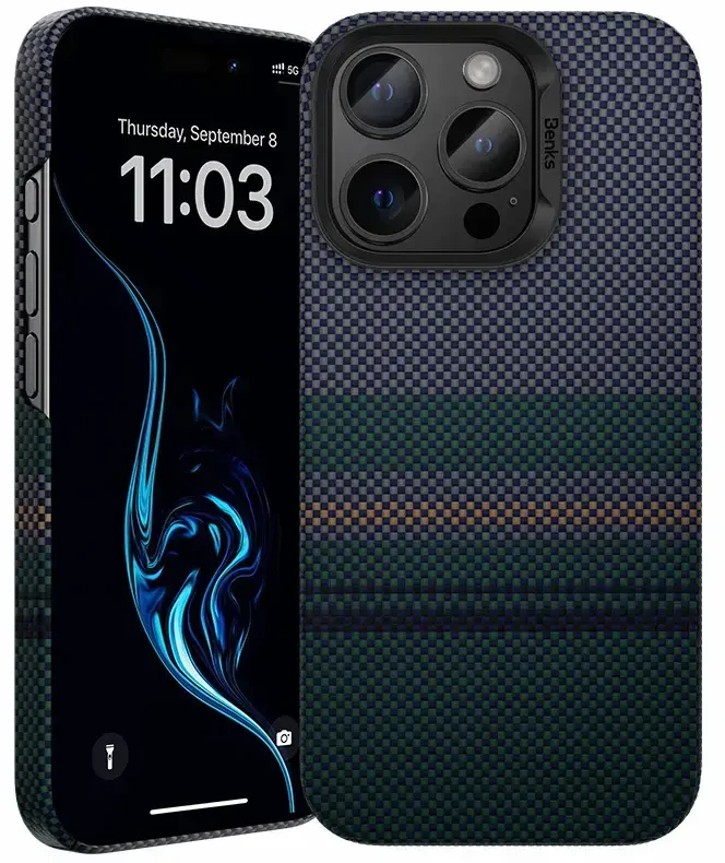 „Benks Magnetic Armor Air Aurora Kevlar 600D“ dėklas (SA65), skirtas Apple iPhone 16 Pro telefonui.
