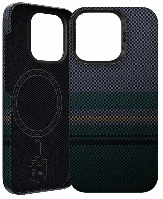 „Benks Magnetic Armor Air Aurora Kevlar 600D“ dėklas (SA65), skirtas Apple iPhone 16 Pro telefonui.
